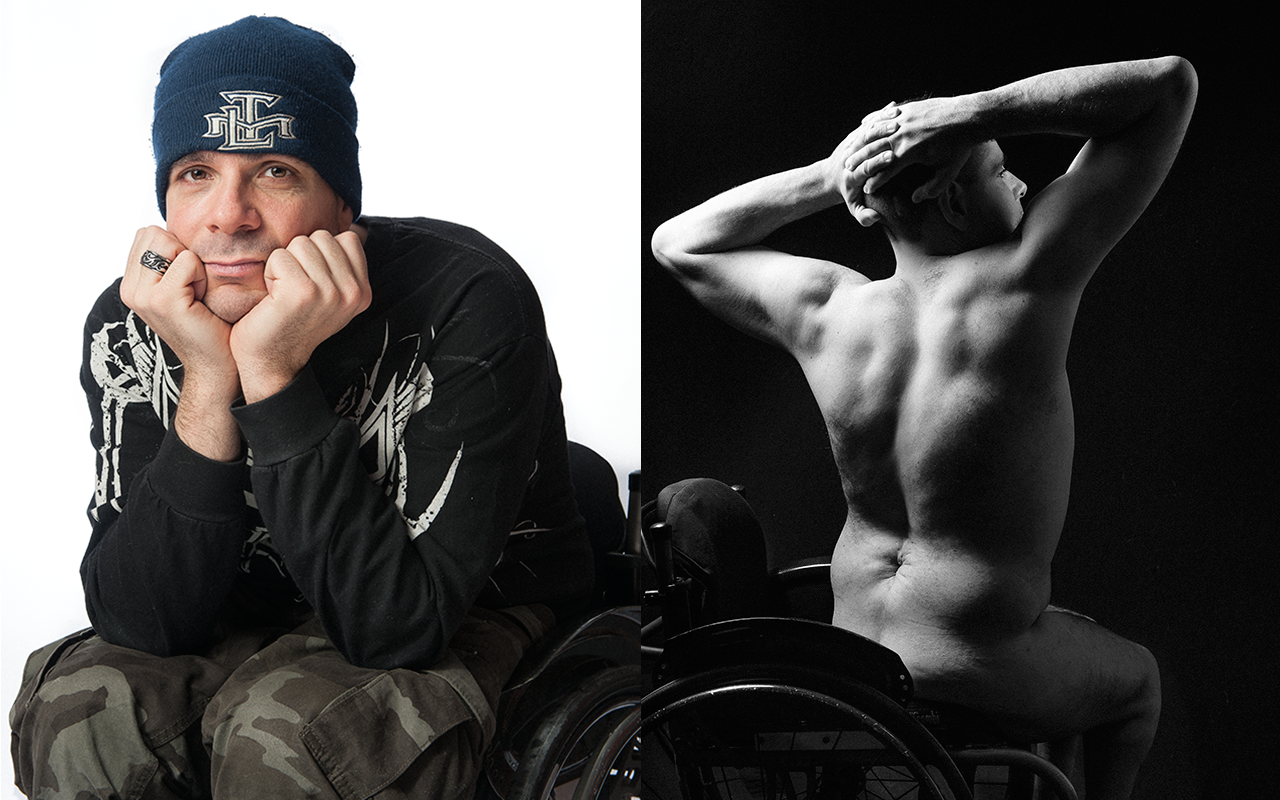 Two images of a man. One in colour he is wearing a blue winter hat and the one in black and white he is posing with his arms up